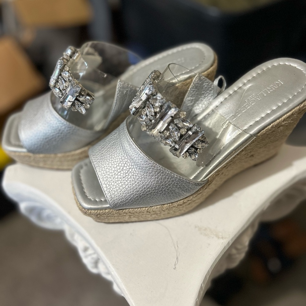 Karl Lagerfeld Silver Embellished Wedges‎